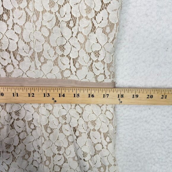 Ann Taylor Size 14P Sleeveless Lace Mid Dress Beige Ivory Lined Overlay Elegant - Picture 13 of 14